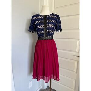 Jax Black Label Women's Blue and Pink Colorblock Lace Dress Size 6-NWOT